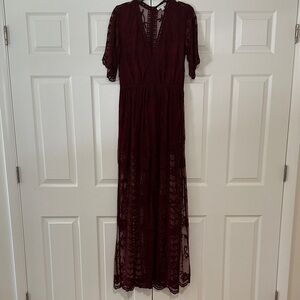 Wine Lace Romper Dress